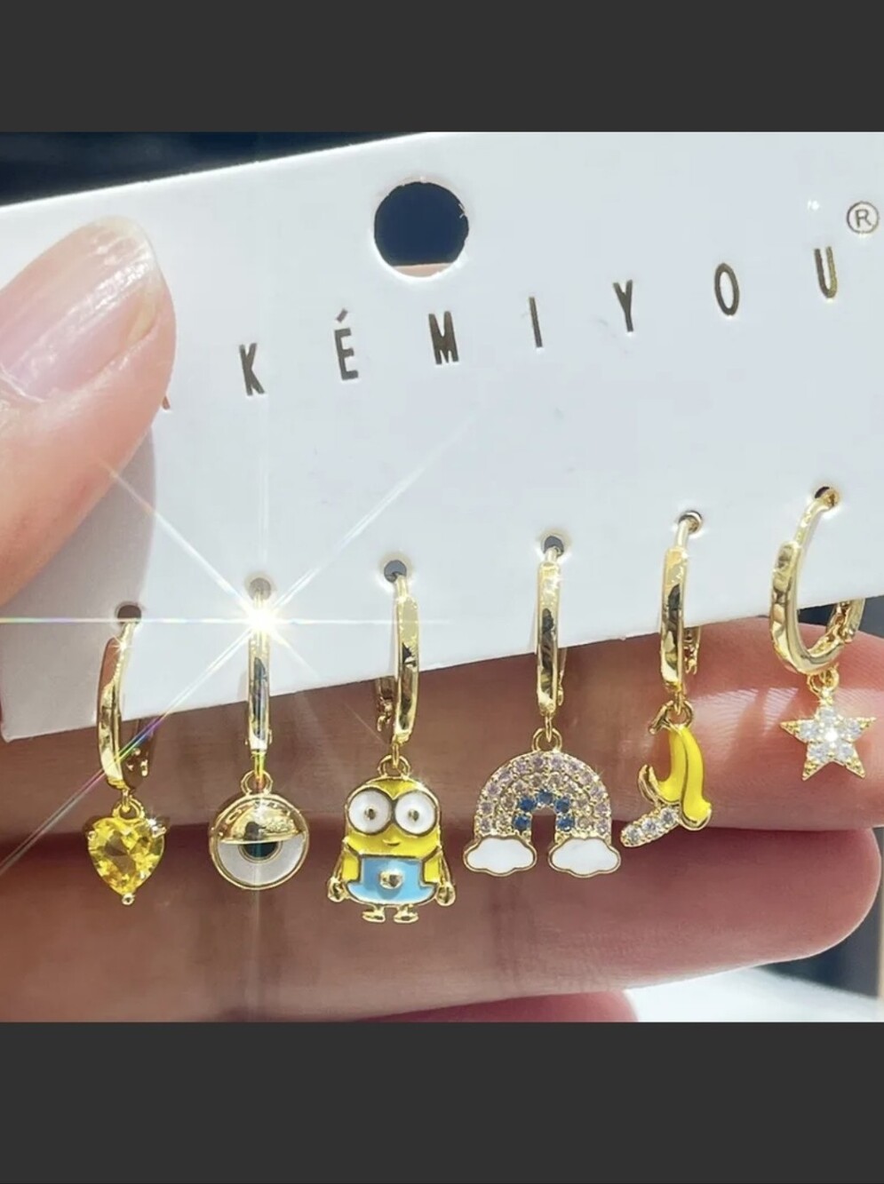Minions 14K Gold Plated Gemstone Stud Dangle Earring Set